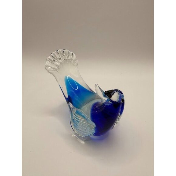 Hand-Blown Murano-Style Glass Blue & Clear Bird Figurine - Picture 2 of 10
